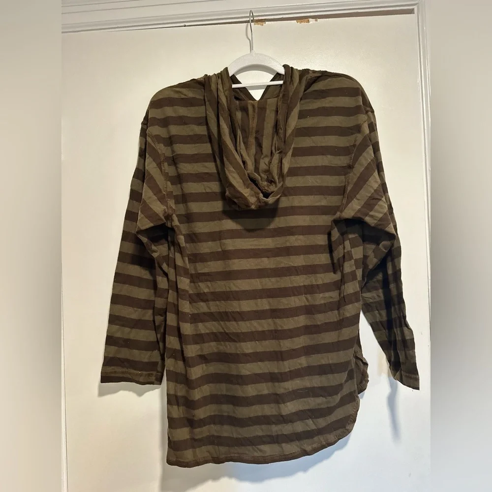 VTG 90s Z. Cavaricci Brown Striped Hooded Pullover Top. Embroidered Logo.